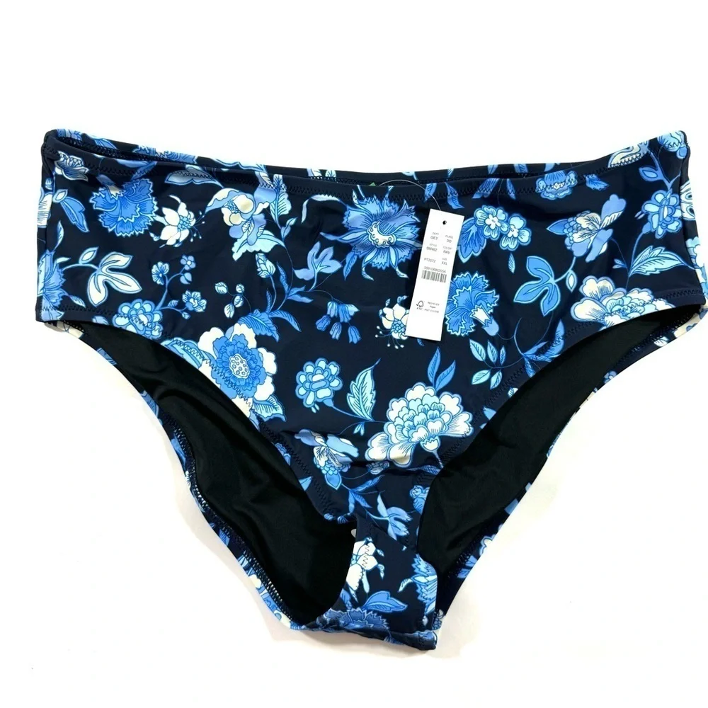 New J Crew High Rise Bikini Bottom Midnight Blue Floral BM462